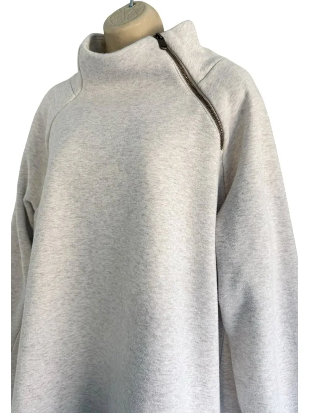 Athleta Cozy Karma Asym Pullover Woman's Sz XL Heather Gray Zip Mock Neck